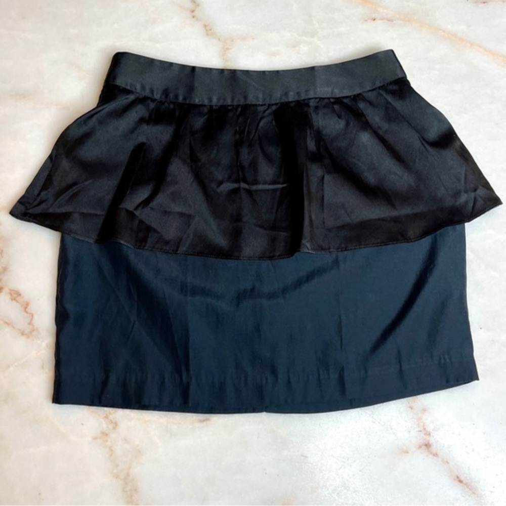 Rory Beca Peplum Mini Skirt Womens 2 Black Excellent Silk Cotton Made in USA